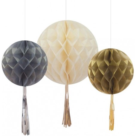 Decadent Decorations Mixed Metallic Honeycomb mit Tassel - Talking Tables